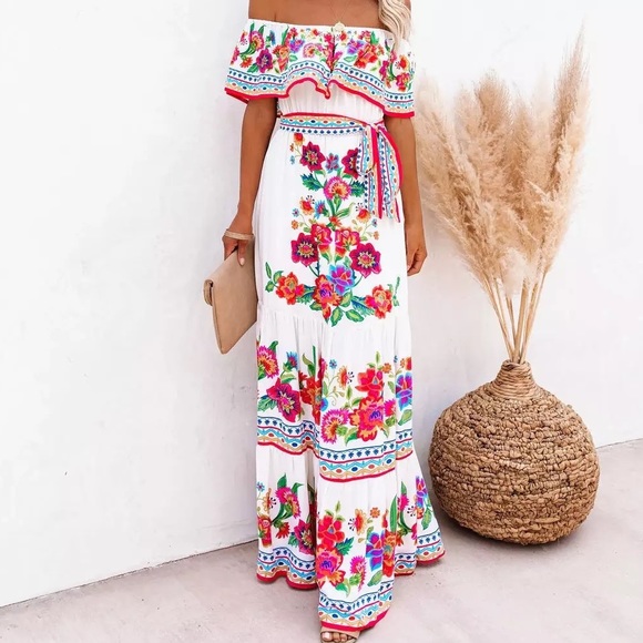 S-3XL Bamba Boho Maxi 2 floral / 2 ombré whimsy destination resort dress black - Picture 11 of 16